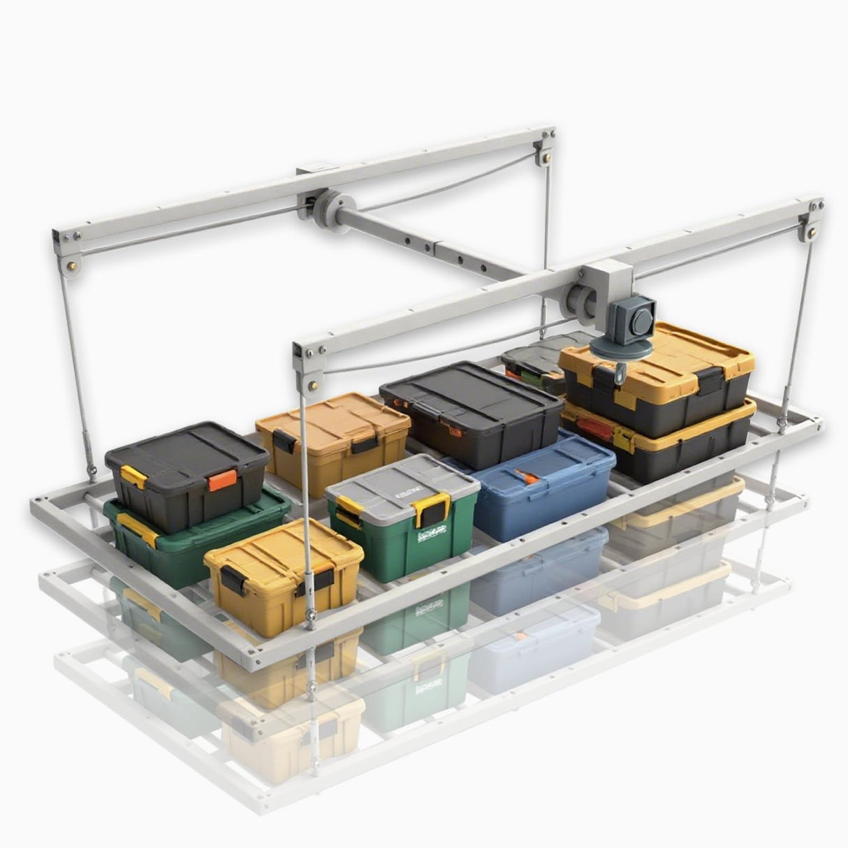 KIPPDURO Overhead Garage Storage Lift-4x8 FT Overhead Garage Storage Rack, with Safety Lock, Heavy-Duty Adjustable Ceiling Storage 325 lbs Capacity Suitable for Tools Kayaks Ladder Storage Racks KIPPDURO