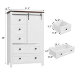 IDEALHOUSE Farmhouse 5 Drawer Dresser for Bedroom, 48" Tall Wood Dresser Chest of Drawer with Sliding Barn Door, Adjustable Shelf, Storage Organizer for Bedroom, Hallway, Living Room, Kitchen, White IDEALHOUSE