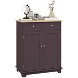 HOMCOM Sideboard with Solid Wood Countertop, Modern Kitchen Storage Cabinet, Coffee Bar Cabinet with 2 Drawers, Doors and Adjustable Shelf, Coffee HOMCOM