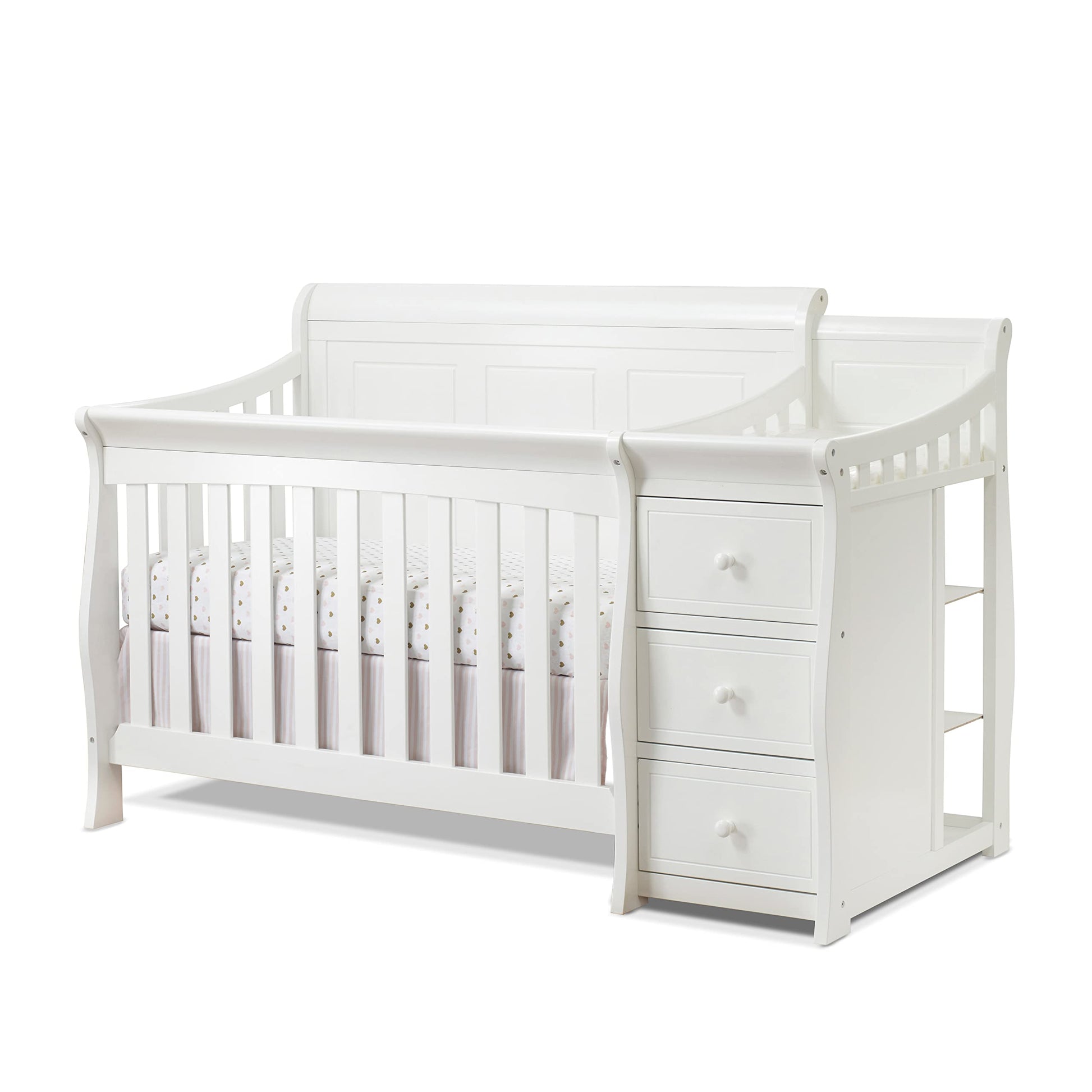 Sorelle Furniture Princeton Elite Crib and Changer with Solid Panel Back Classic -in- Convertible Diaper Changing Table Non-Toxic Finish Wooden Baby Bed Toddler Full-Size Nursery - White - WoodArtSupply