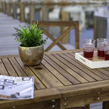 Walker Edison Delray Classic 5 Piece Acacia Wood Outdoor Dining Table and X-Back Chair Set with Cushions, Set of 5, Brown Walker Edison