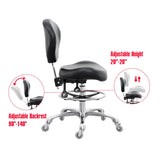 Grace&Grace Drafting Chair Adjustable Tall Shop Stool, Rolling Stool with Back Support for Studio, Classroom, Lab, Counter, Medical (Black) Grace&Grace