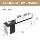 Nuipesn Modern L Shape Reception Desk with Storage – Front Desk Reception Counter with Double-Layer Countertop, Drawer & Open Shelf, for Office, Salon, (Black Grain+White Grain/Left, 71"L*24"W*39"H) Nuipesn