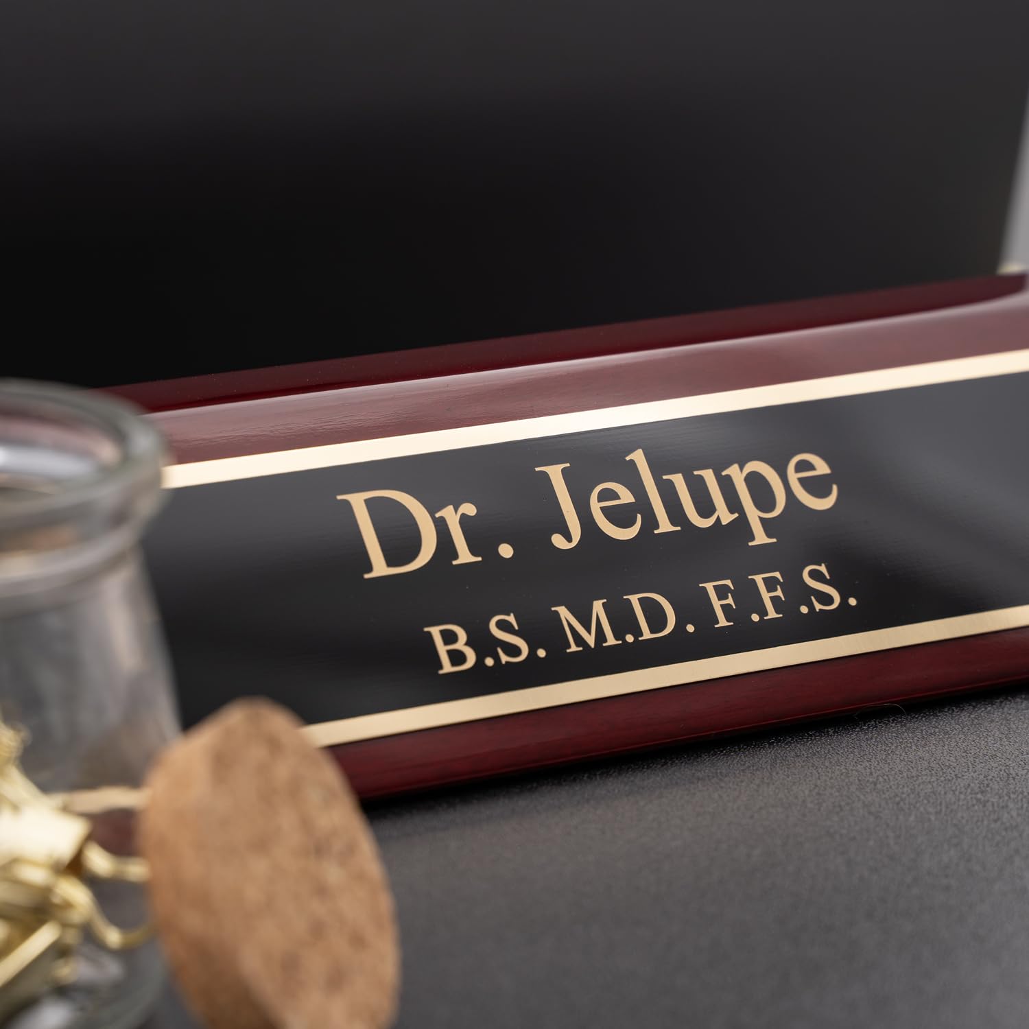 Dayspring Pens Personalized Name Plate Desk Wedge Woodmark Rosewood Desk Wedge with Custom Engraved Name. Premium Office Decor for Desk or Receptionist. - WoodArtSupply