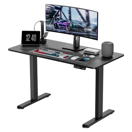 ADOFFUR Electric Standing Desk, 48 x 24 Inch Adjustable Height Desk with Whole-Piece Desktop, Black Sit Stand Up Desk, Home Office Desk with 4 Memory Presets (Black Top)