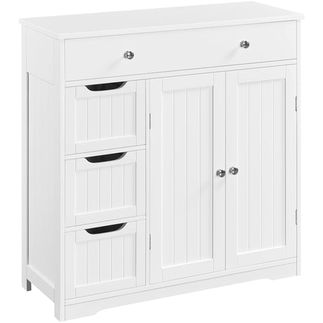 Yaheetech Bathroom Floor Cabinet, Large Storage Space Wooden Organizer with 1 Big Drawer, 3 Small Drawers & 2 Doors, Free-Standing Cupboard for Kitchen/Living Room/Bathroom Use, White Yaheetech