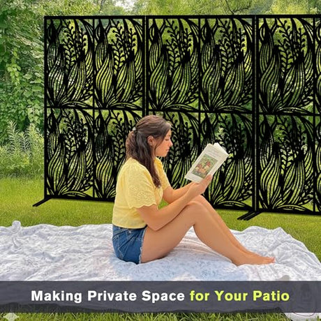 Fulocseny Metal Privacy Screens 72" H Outdoor and Indoor Leaf Pattern Room Divider Privacy Screens Panels for Living Room Balcony Patio Garden (Black Fulocseny
