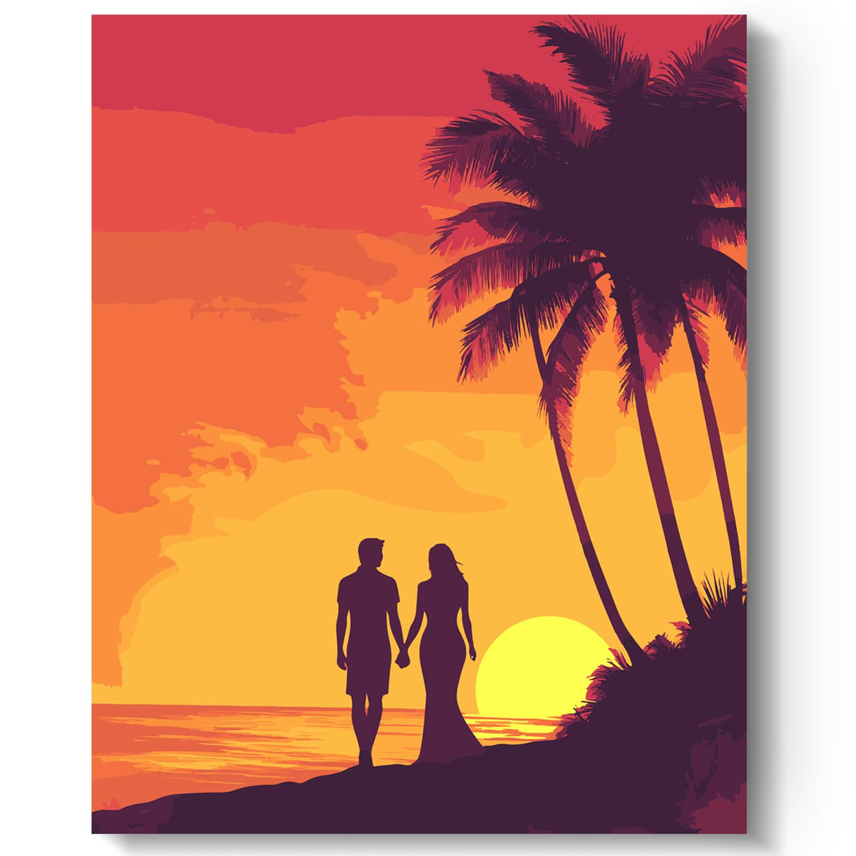 HTVRONT Paint by Number Kits for Adults, Beach Sunset Couple Easy Paint by Numbers Kits for Beginner, Adult Paint by Numbers on Canvas for Relax Gift Home Wall Decor 16x20in HTVRONT