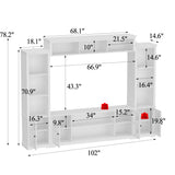 WOODTIME Large Wall Unit Entertainment Center with Bookshelves, Modern 4-Piece TV Stand with Bridge Cabinet & 19 Shelves, Media Console Table with Glass Doors for Living Room & Home Theater, White WOODTIME