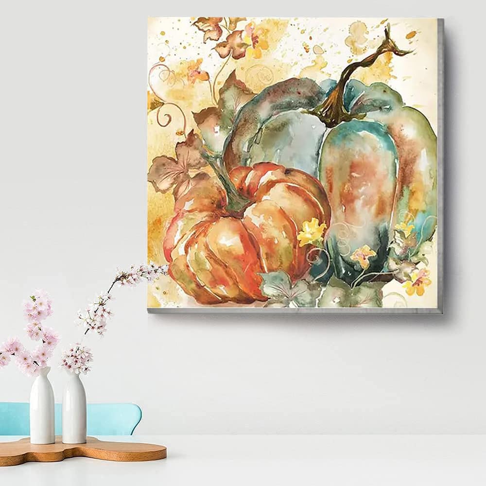 Fall Pumpkin Paint by Numbers Kit for Adults with Framed,Thanksgiving Paint by Number with Wooden Easel DIY Adult Paint by Number Kits Acrylic Oil Painting for Wall Decor 10x10inch Kaixine