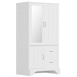 LIKIMIO Armoire Wardrobe Closet with Mirror and 3 Doors and 2 Drawers, Bedroom Wooden Armoire Storage Cabinet Combination with Hanging Rod for Bedroom, White LIKIMIO
