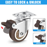 Nefish 2 Inch Swivel Caster Wheels for Furniture Rubber Casters Set of 4 Heavy Duty of 600 Lbs No Noise Locking Plate Castors Safe for Hardwood Floor & Carpet (2 with Brake and 2 Without) Nefish