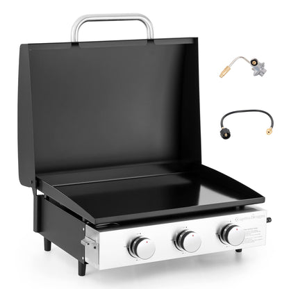 Captiva Designs 22 in Flat Top Grill with Ceramic Coated Cast Iron Pan, Portable Tabletop Propane Gas Griddle Grill for Camping, Outdoor & Tailgating Barbecue, 24,000 BTU Output, 3 Burners