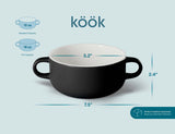 Kook Soup Crocks, Ceramic Bowls, Broil, Oven, Microwave and Dishwasher Safe, with Handles, For Casserole, Pasta, Cereal, 18 oz, Set of 4 (Black) KooK