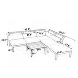 JIVOIT 6 Piece Acacia Wood Patio Sofa Set, Outdoor Modular Sectional Garden Furniture Set with Tea Table, Ottoman, 5 Cushions and Pillows, L-Shaped Conversation Daybed for Patios, Poolsides, Gardens JIVOIT