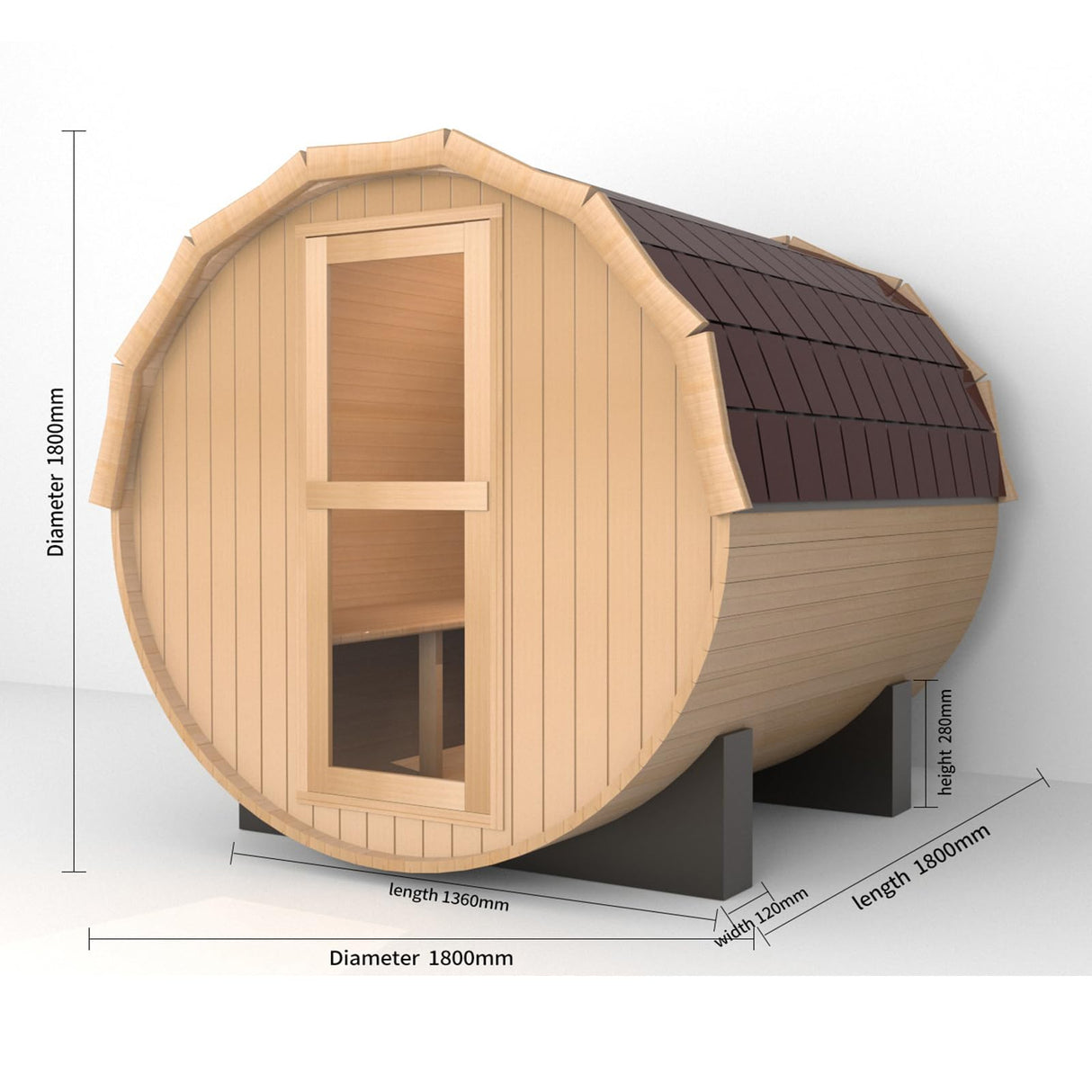 AURGOD Outdoor Barrel Steam Sauna, Canadian Hemlock Wood Sauna Room for 4-6 Person, Broad Benches, Luxurious Texture AURGOD