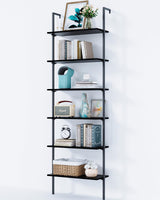 ODK 6-Tier Ladder Shelf, Book Shelf with Metal Frame, Bookcase for Living Room, Home Office, Kitchen & Bedroom, Space Saving Freestanding Organizer Rack, Black (10" D x 24" W x 87" H) ODK