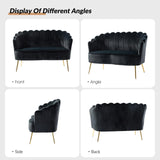 HULALA HOME Modern Velvet Loveseat Sofa with Flower Shaped Back, Comfy Upholstered 2-Seater Sofa with Gold Metal Legs, Small Love Seat Accent Couch for Living Bedroom Leisure Areas, Black HULALA HOME