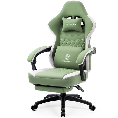 Dowinx Gaming Chair Breathable Fabric Computer Chair with Pocket Spring Cushion, Comfortable Office Chair with Gel Pad and Storage Bag,Massage Game Chair with Footrest,Green Dowinx