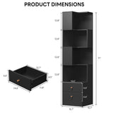 IRONCK Corner Bookshelf, 70.87" Tall Corner Bookcase with Drawers, Corner Shelf Storage Display Rack for Living Room Home Office, Black IRONCK