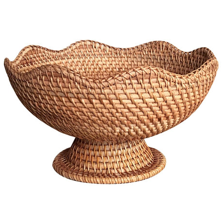 PRETYZOOM Rattan Fruit Bowl, 10 inch Natural Wicker Basket Fruit Plate Bread Display Stand with Base, Kitchen Counter Wicker Storage Basket Storage Serving Baskets PRETYZOOM
