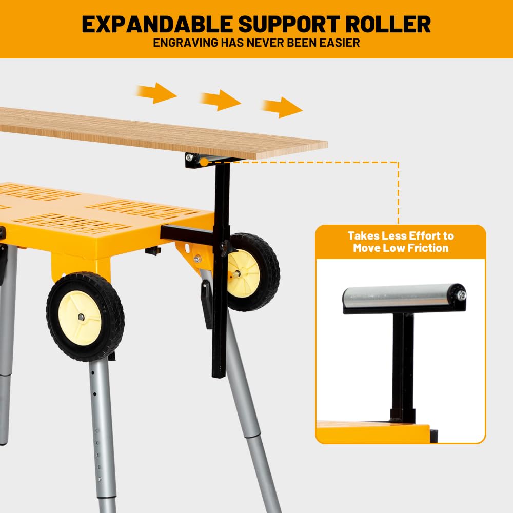 Yeeoy Miter Saw Stand, Heavy Duty Folding Miter Saw Stand with Roller Mounting Bars, Height Adjustable, Collapsible and Portable, Yellow. Yeeoy