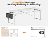 ODK Computer Desk Large Office Desk, 63 Inch Gaming Desk with Storage, Modern PC Desk Work Table with Headphone Hook for Home Office, Splice Board, White + White Leg ODK