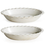 getstar Ceramic Pie Pan Set of 2, 9 inch Pie Dish for Baking, Non-Stick, Oven & Dishwasher Safe, Farmhouse Decor Quiche Baking Dish, Pie Plate, Deep Dish Pie Pan (Embossed Stripes+Dots) getstar