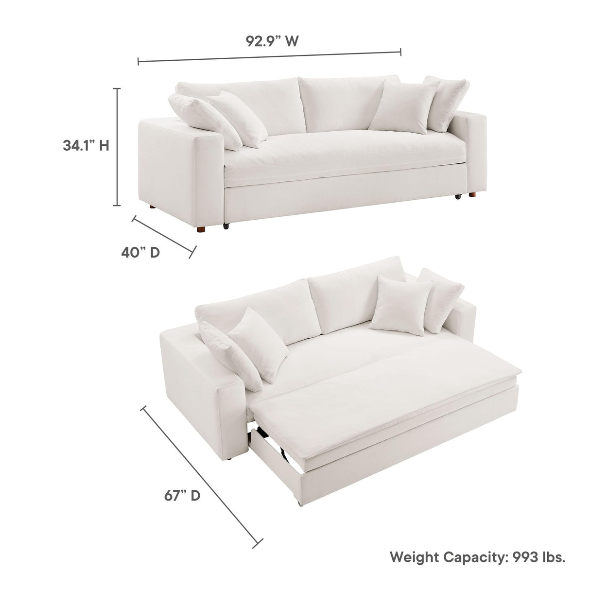 Modway Commix Down Filled Fabric Sleeper Sofa in Pure White Modway