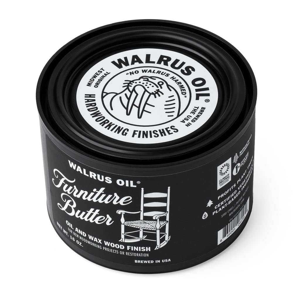 WALRUS OIL - Furniture Butter, Paste Wax Finish. Tung Oil, Carnauba Wax, and Pine Rosin Wood Sealer. Naturally VOC-Free, Matte to Satin Finish, 16oz Walrus Oil