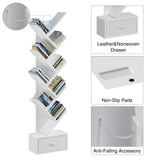 Rolanstar Tree Bookshelf with Drawer, 9 Shelf Bookshelf, Wooden Bookcase Storage Rack for CDs/Movies/Books, Corner Bookshelves, Utility Organizer Shelves for Living Room, Bedroom, White Rolanstar