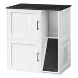 MAHANCRIS Litter Box Enclosure for 2 Cats, Hidden Litter Box Furniture with Scratch Pad, Double Litter Boxes Enclosure, Wooden Cat Washroom, Indoor Cat House End Table, White and Black CWBB3201 MAHANCRIS