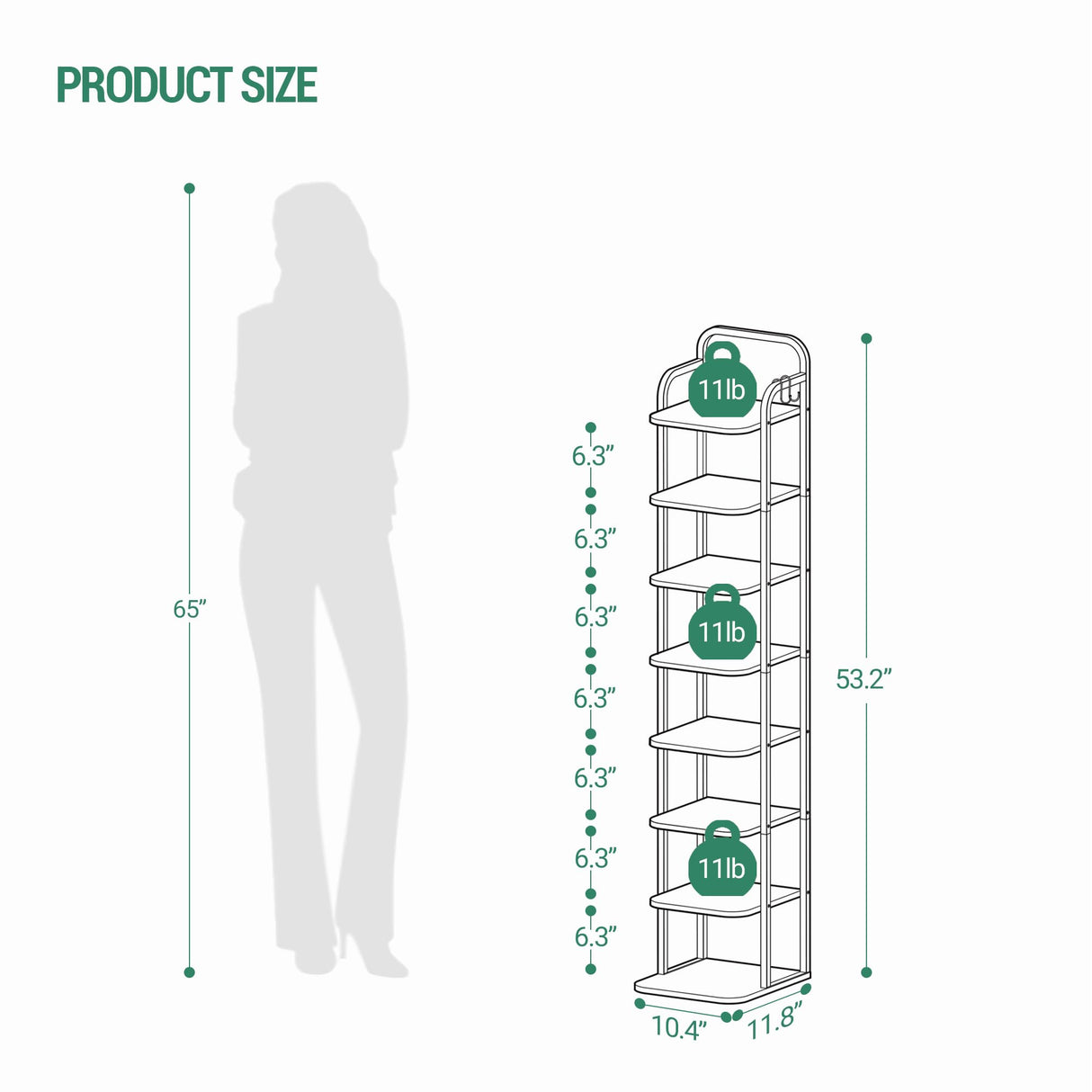 Hzuaneri 8 Tiers Vertical Shoe Rack, Narrow Shoe Tower, Tall Shoes Shelf with 2 Hooks, Adjustable Shelves, Corner Shoes Shelves for Small Spaces, Entryway, Living Room, Rustic Brown SR04301B Hzuaneri