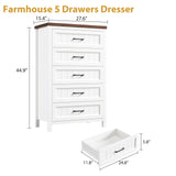 Jocoevol 5 Drawer Dresser for Bedroom - Farmhouse 44.9" Tall Chest of Dresser with Large Storage, Rubst Wood Construction for Living Room, Hallway & Entryway - White (White & Brown) Jocoevol
