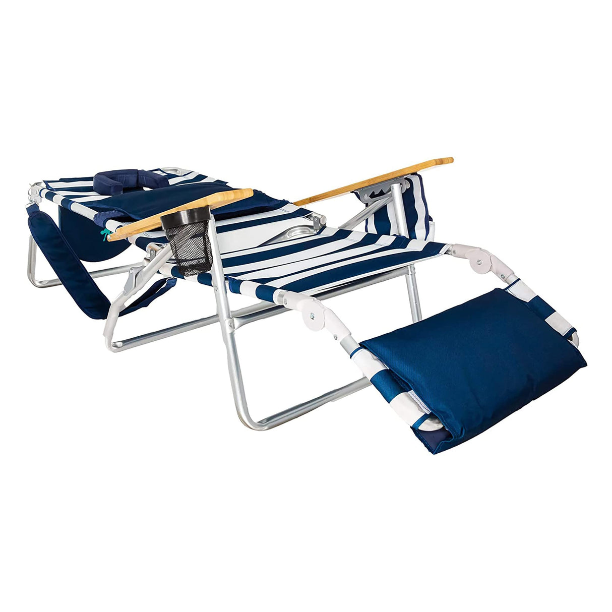 Ostrich Deluxe 3N1 Lightweight Lawn Beach Reclining Lounge Chair with Footrest, Outdoor Furniture for Patio, Balcony, Backyard, or Porch, Blue Stripe Ostrich