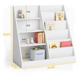 Tatub 6 Tier Kids Wooden Bookshelf and Toy Storage, Children Toy Organizer with Book Shelves, Toddler BookRack Baby Bookcase for Nursery, Playroom and Classroom, White Tatub