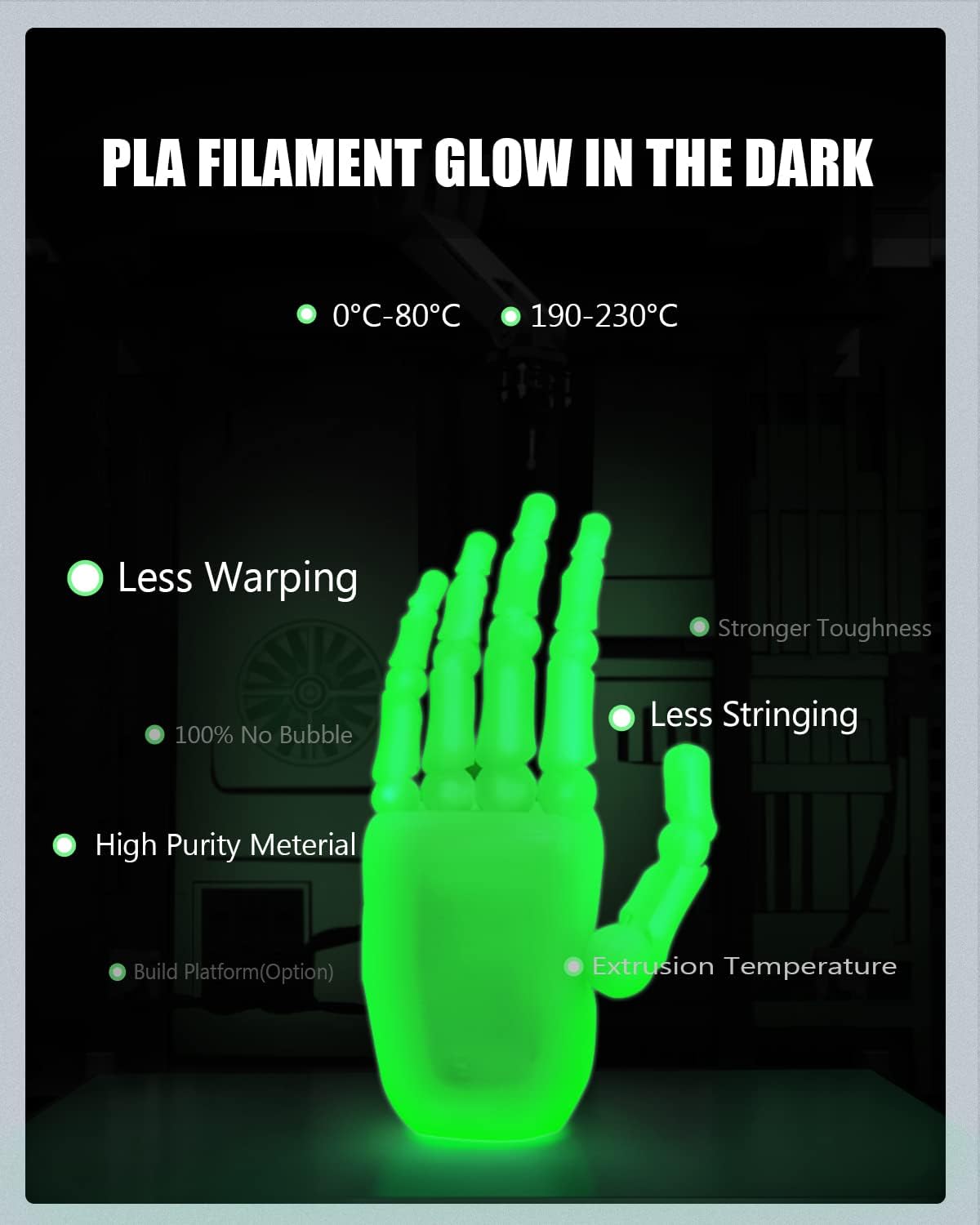 3D Printer Filament PLA Glow in The Dark 1.75mm 3-D Printing Materials Green Print Filiment 1.75 mm Dimensional Accuracy ±0.02mm Filament Vacuum Pack 1KG Spool Filament - WoodArtSupply