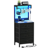 Furnulem Tall Nightstand with 4 Drawers, Night Stand with LED Lights and Charging Station, Bedside Table with Storage Shelves, End Side Table for Bedroom, Office (Black Oak) Furnulem