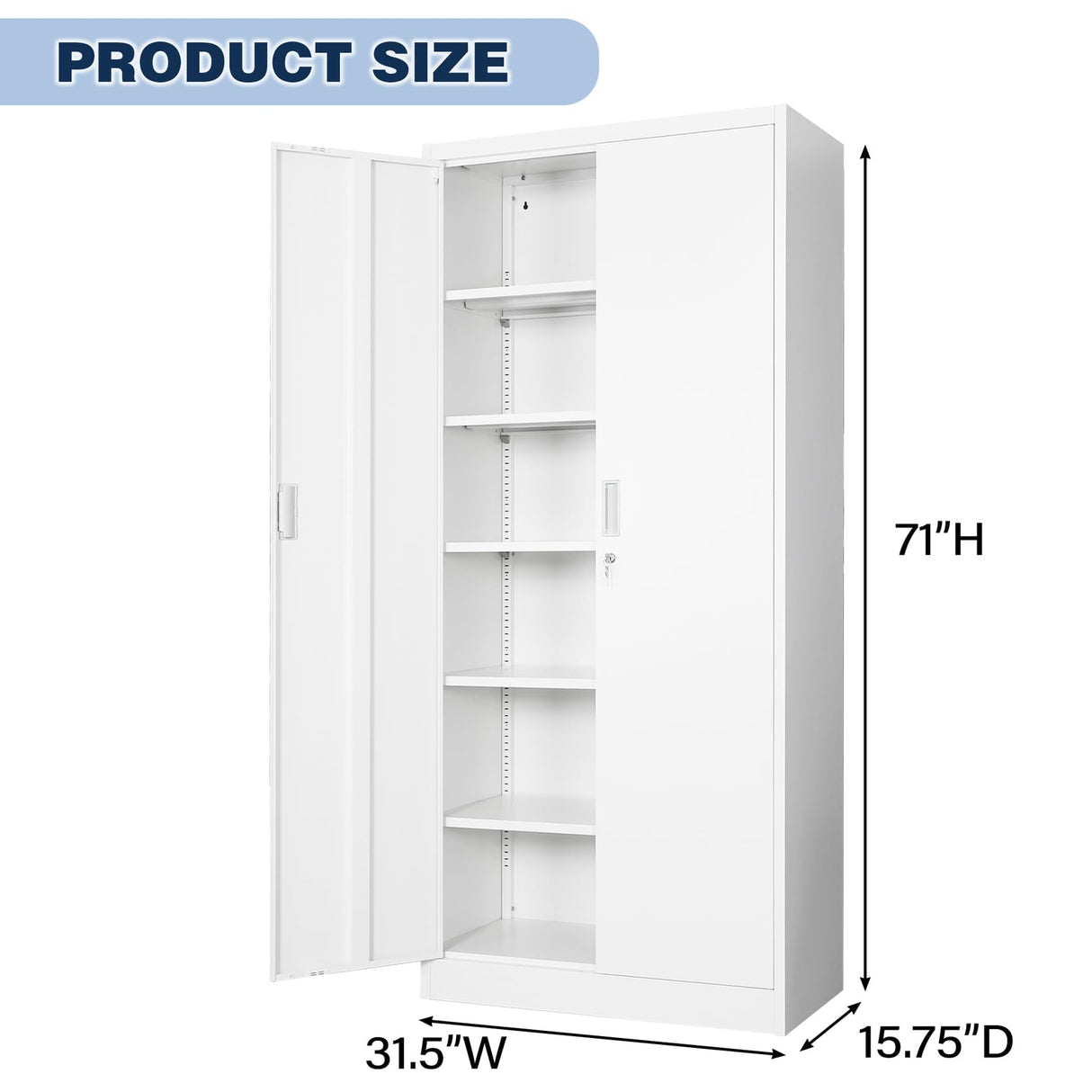 BESFUR Metal Cabinet, Locking Storage Cabinet with 5 Shelves and 2 Doors, Black Garage Cabinet for Office, Classroom, Garage - White BESFUR