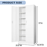 BESFUR Metal Cabinet, Locking Storage Cabinet with 5 Shelves and 2 Doors, Black Garage Cabinet for Office, Classroom, Garage - White BESFUR