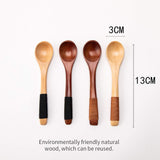sansheng 4 Pcs Mini Wooden Spoons, Wood Soup Spoons For Eating Mixing Stirring Cooking, Handle Spoon With Japanese Style Kitchen Utensil, With Tied Line On Handle(13cm) sansheng