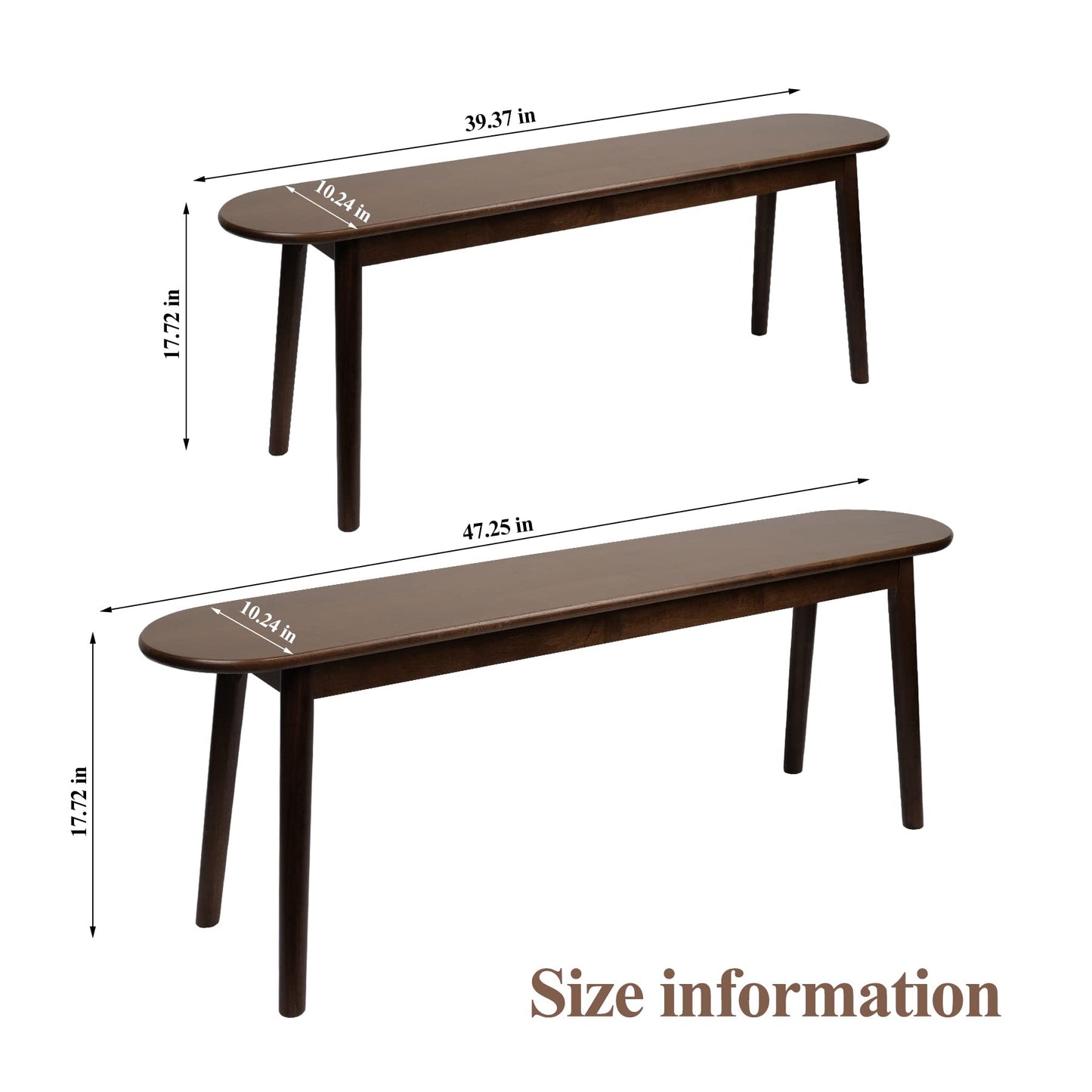 Cttasty Entryway Bench, Solid Wood Dining Bench, Midcentury End of Bed Bench w/Rounded Corner, Outdoor Bench w/Robust Construction, Bedroom Bench, - WoodArtSupply