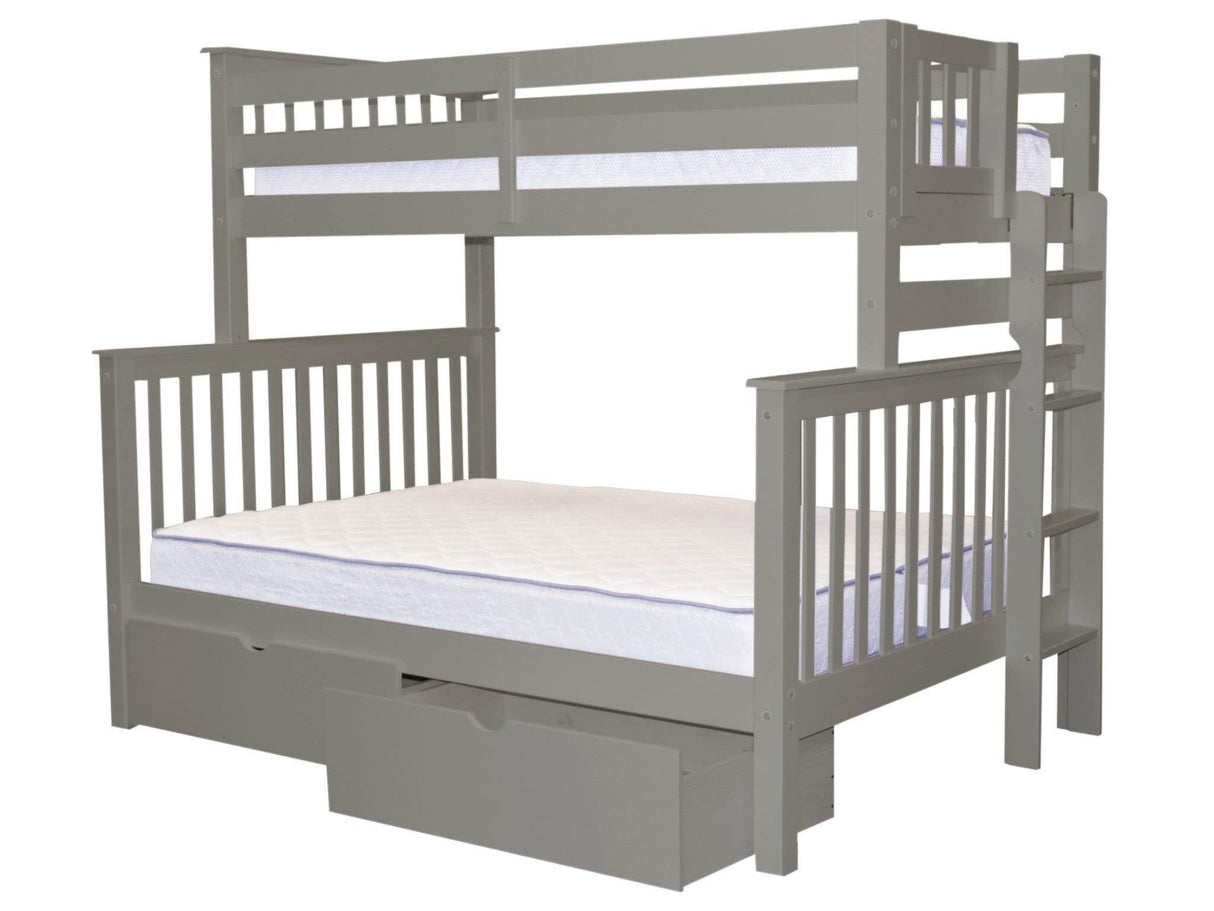 Bedz King Bunk Beds Twin over Full Mission Style with End Ladder and 2 Under Bed Drawers, Gray Bedz King