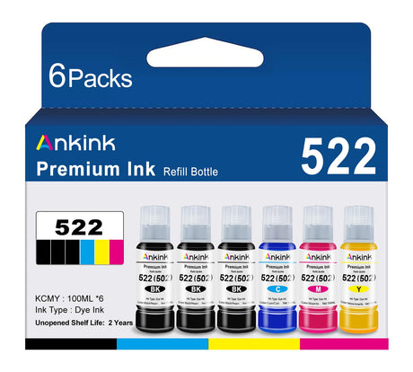 Ankink T522 522 High Capacity Refill Ink Bottle 20.3 fl oz Replacement for Epson Compatible 502 Ink Refill Bottle Use for EcoTank ET-2803 ET-2800 ET-2720 ET-3750 ET-4800 ET-4700 ET-2750 Black Color Ankink