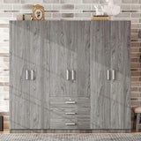 BEDGJH Armoire Wardrobe Closet, Large Wardrobe Closet with 6 Doors, Bedroom Tall Armoire with Big Drawers, Hanging Rails and Shelves, Easy Assembly (Gray) BEDGJH