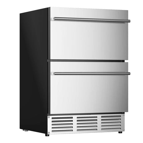 EUHOMY 24 Inch Under Counter Double Drawer Fridge, Weather Proof Stainless Steel Outdoor Beverage Refrigerator for Patio, Built-in Beverage Fridge for Home & Commercial Use Stainless Steel Silver EUHOMY