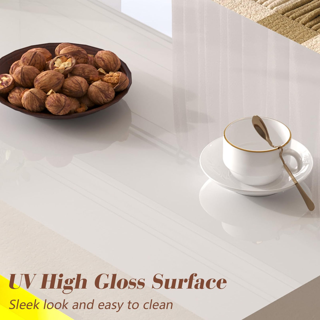 LUXOAK Coffee Table with LED Light, Modern High Gloss Finish Center Table with 2-Tier Storage Space, Minimalist Coffee Table for Living Room, Office, White LUXOAK