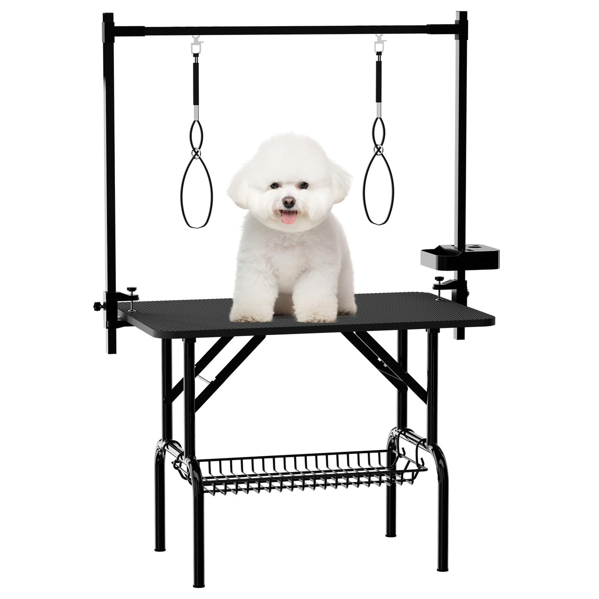 VFK 36''/47''Large Dog Grooming Table, Foldable Pet Station at Home, Dog Grooming Table,Adjustable Cat Drying Desktop with Arms, Nooses, Mesh Tray (Basic pet Table, 36" Black) VFK