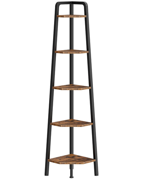 CHOEZON Corner Shelf, 5-Tier Ladder Corner Shelf, Ladder Bookshelf, 59.6" Tall Vertical Display Stand, Metal Frame Bookshelf, for Living Room, Bedroom, Kitchen, Rustic Brown and Black TCJ20BF CHOEZON