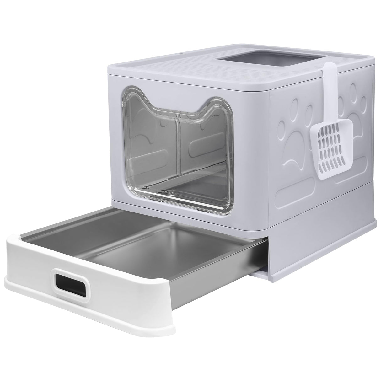 Modign Stainless Steel Litter Box with Lid,Large Foldable Litter Box with Lid,Covered Top Entry Litter Boxs,Enclosed Cat Litter Boxs with Litter Scoop for Big and Small Cats(Gray) Modign